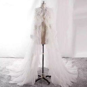 COPY - White & silver Bridal cape style robe.
